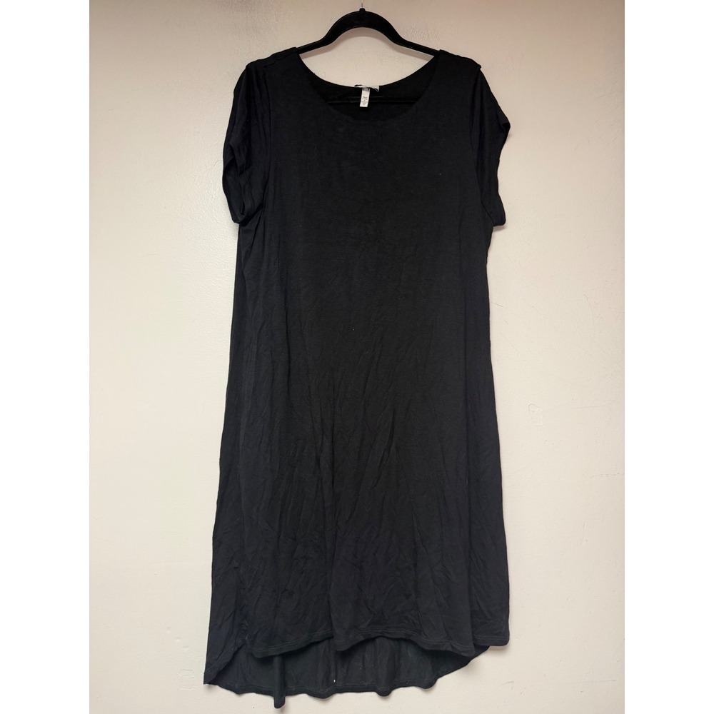 Kinross Dress Women XL Black Excellent Short Sleeve High-Low Rayon Spandex Shift